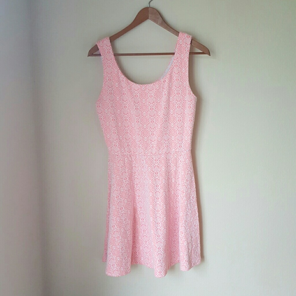 White and orangy pink bar III Skater style dress